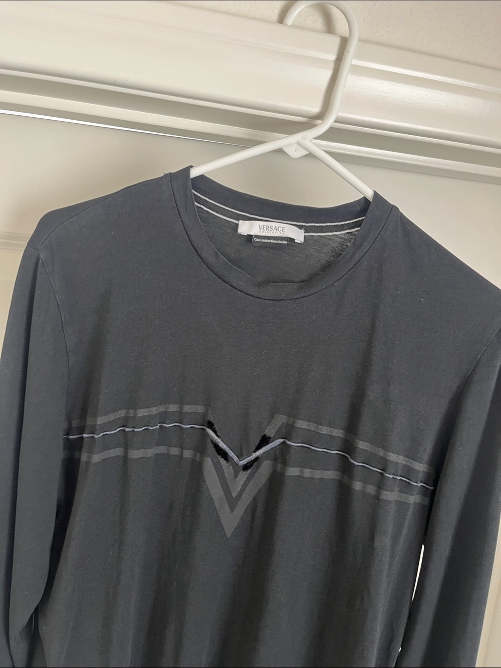 Versace Collection Black Long Sleeve Logo Stripe Tee